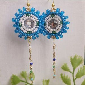 Blue Dangle?Bohemian Beaded Fringe Earrings